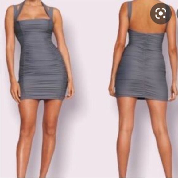 Tiger Mist Mini Dress Womens Size XS Gray Ruched Straps Lined - Picture 1 of 11